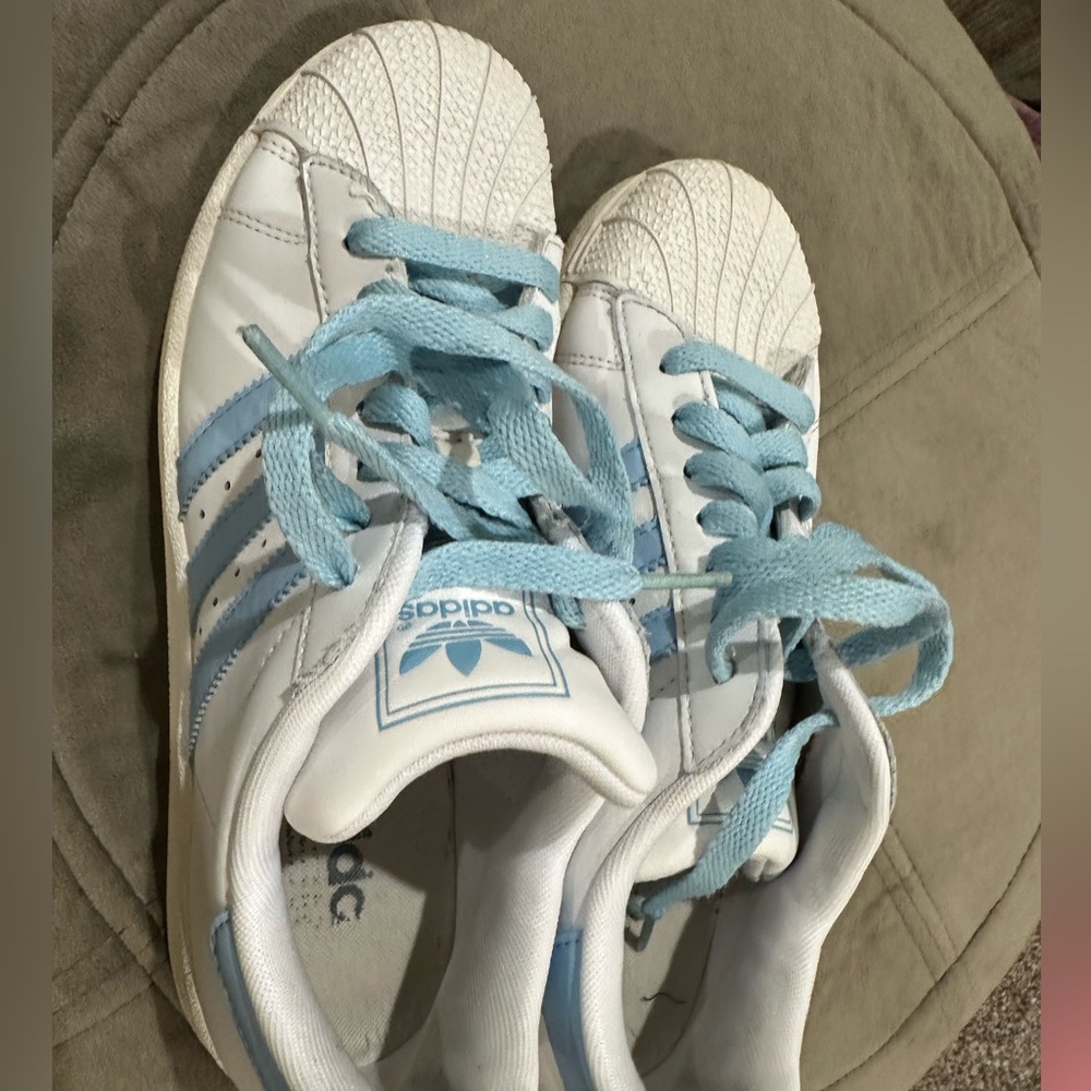 Adidas White and Light Blue Sneakers